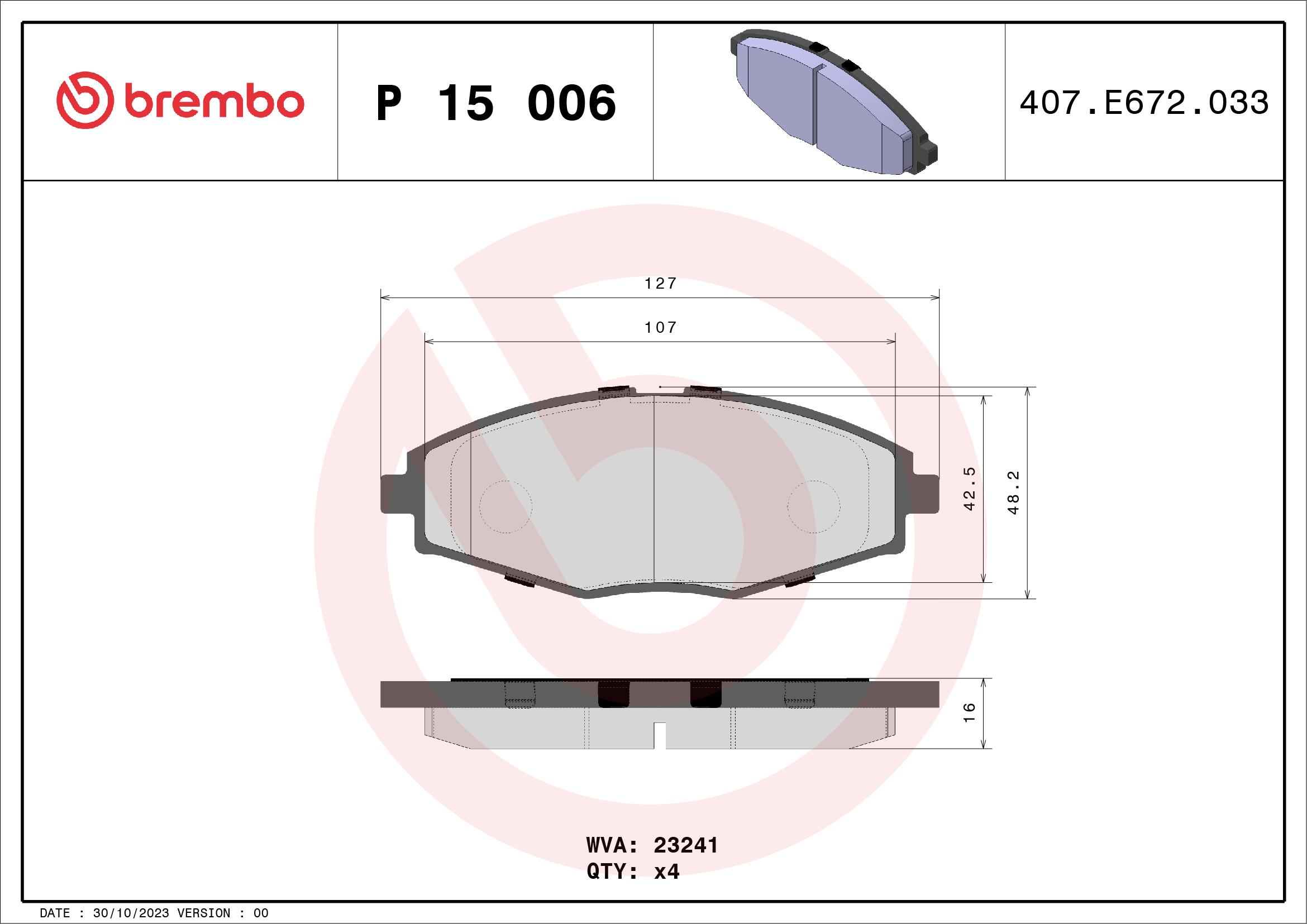 A.B.S. P 15 006 BREMBO Bremsbelagsatz, Scheibenbremse